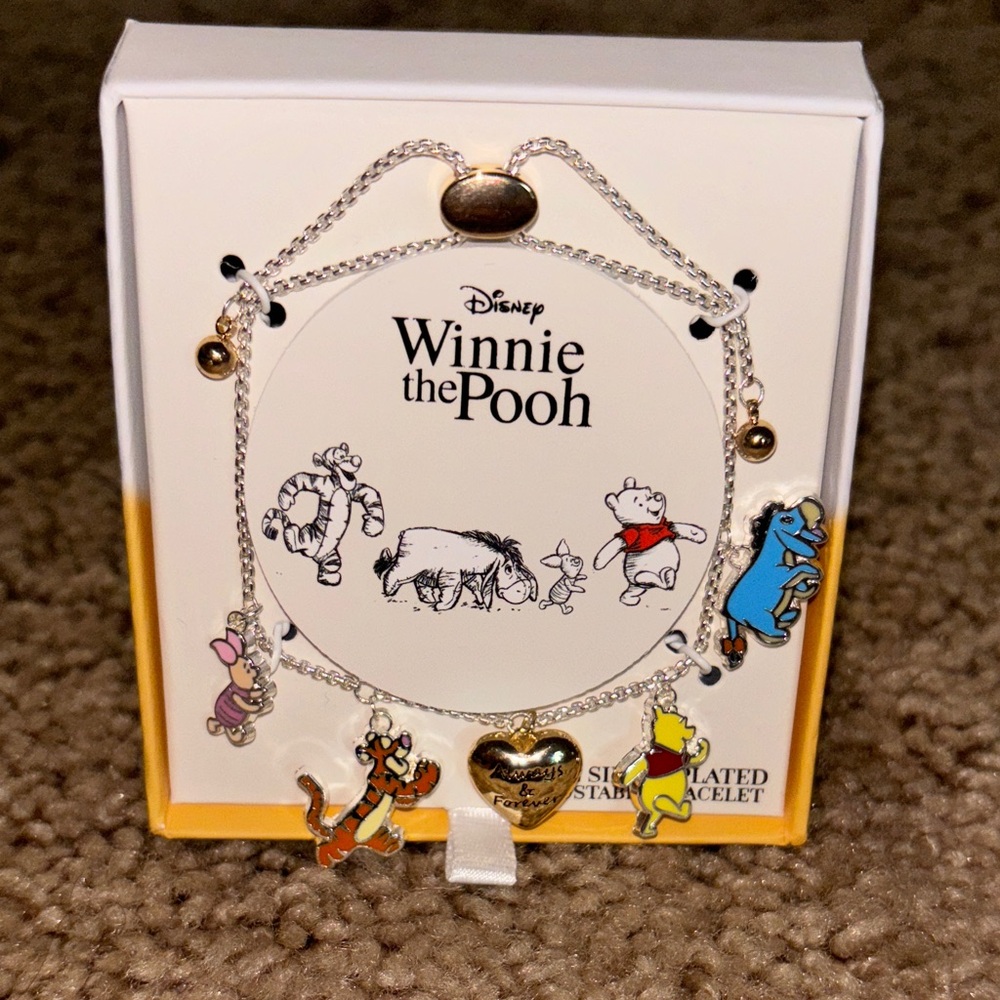 Disney Winnie the Pooh Silver Charm Bracelet with Colorful Characters